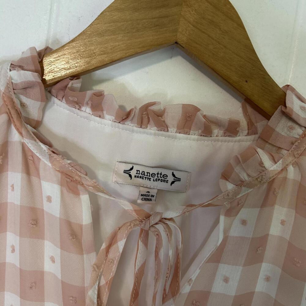 Nanette Lepore Pink Checkered Sheer Tiered Baby Doll Dress Women's Size 4 - Picture 5 of 6